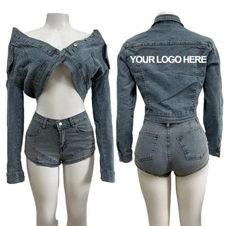 Wholesale Shorts And Denim Jacket Suit Two Piece Set