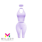 Women's Y2K Halter Crop Top & Capri Leggings Set - Two Piece Cotton Loungewear Outfit