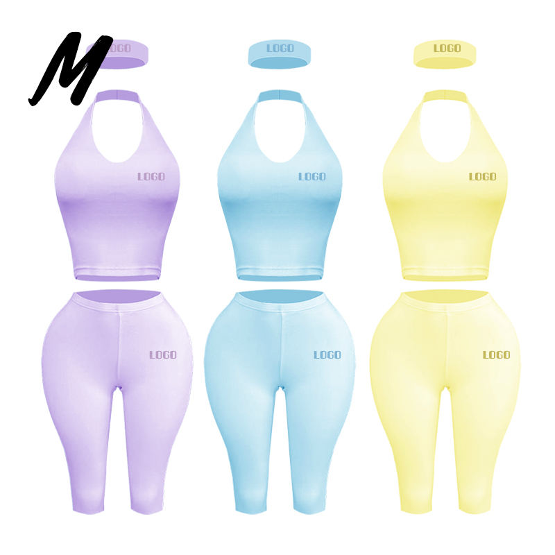 Women's Y2K Halter Crop Top & Capri Leggings Set - Two Piece Cotton Loungewear Outfit