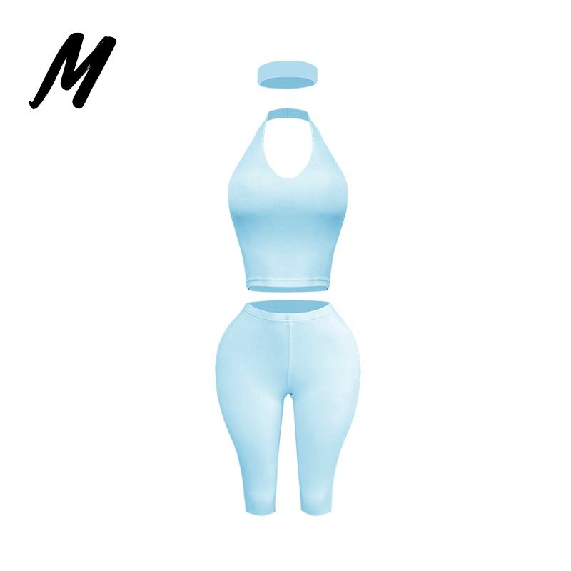 Women's Y2K Halter Crop Top & Capri Leggings Set - Two Piece Cotton Loungewear Outfit